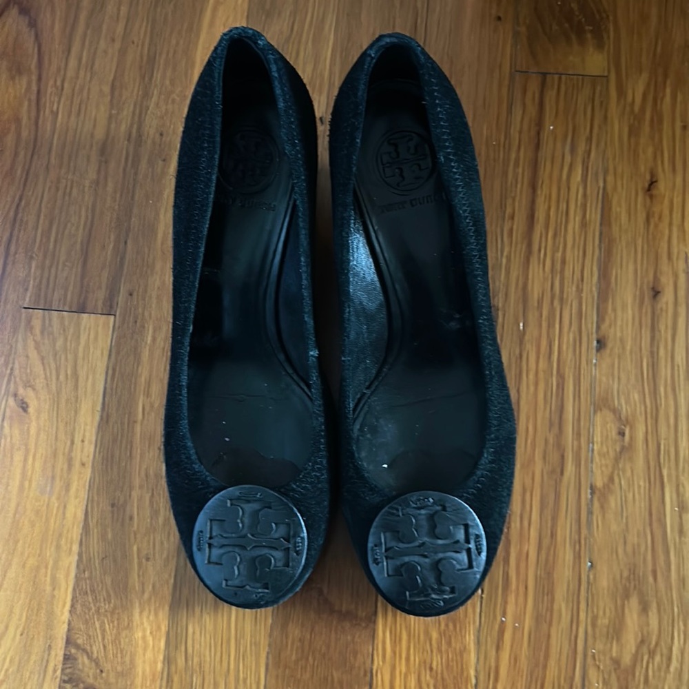 Tory Burch Black Suede Wedges 8.5